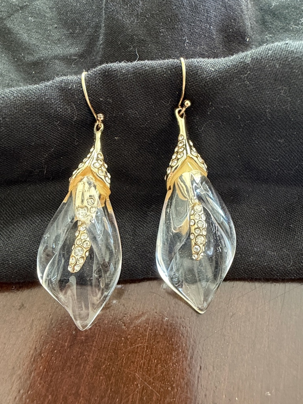 Alexis Bittar Calla Lily Lucite Gold Crystal Drop Earrings